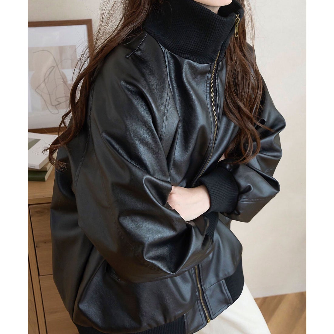 コウベレタス KOBE LETTUCE ハイネックフェイクレザーブルゾン [K1343