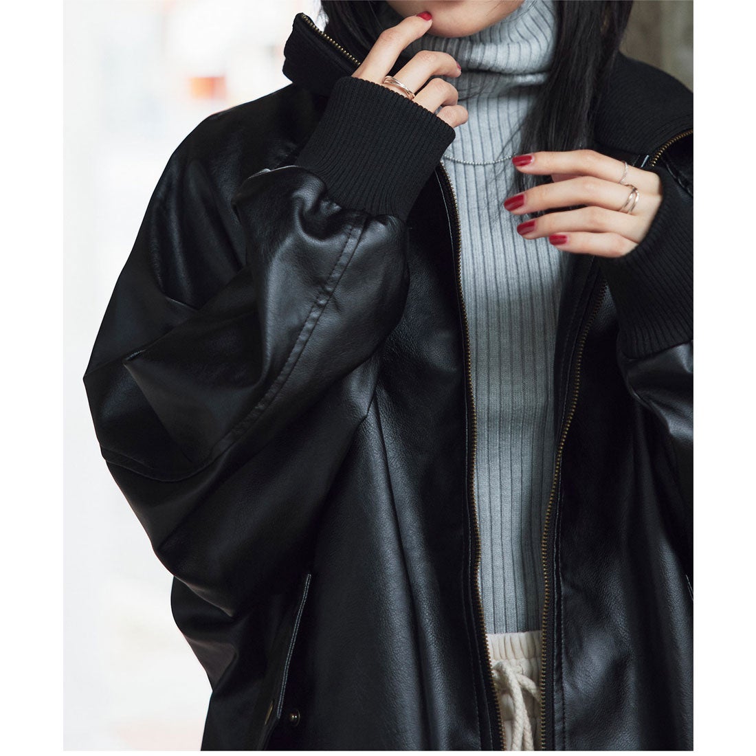 コウベレタス KOBE LETTUCE ハイネックフェイクレザーブルゾン [K1343