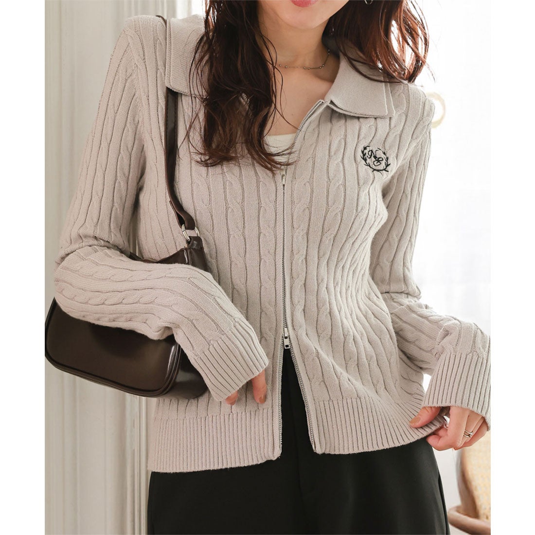 コウベレタス KOBE LETTUCE 襟付きケーブルダブルジップニット [N1267