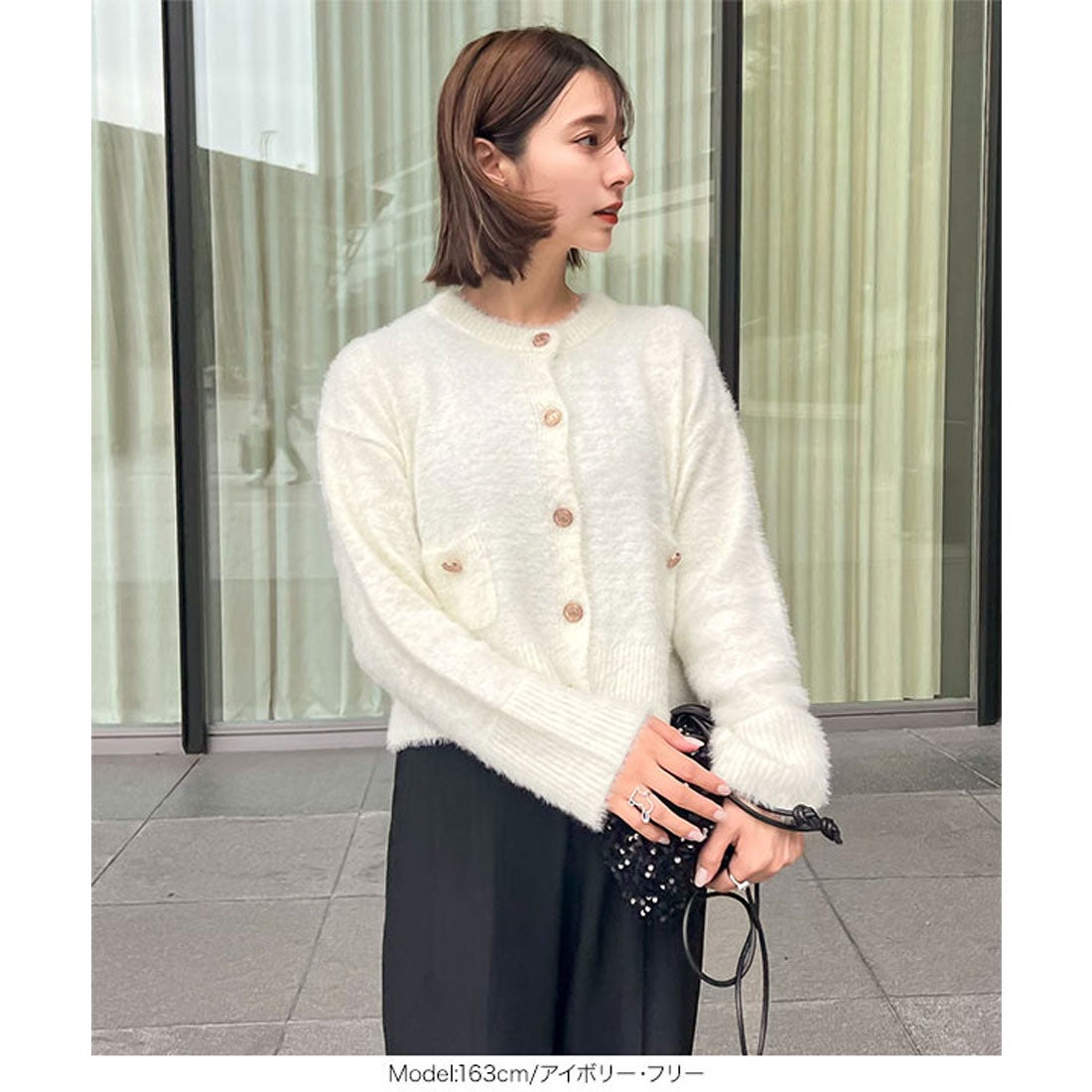 コウベレタス KOBE LETTUCE [ mikuさんコラボ ]金ボタンシャギーニット