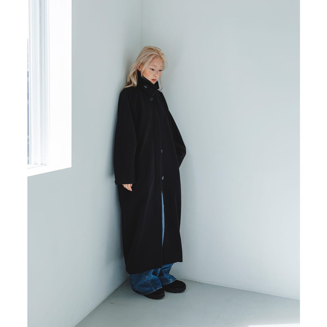 ケービーエフ KBF ステンカラーコクーンロングコート