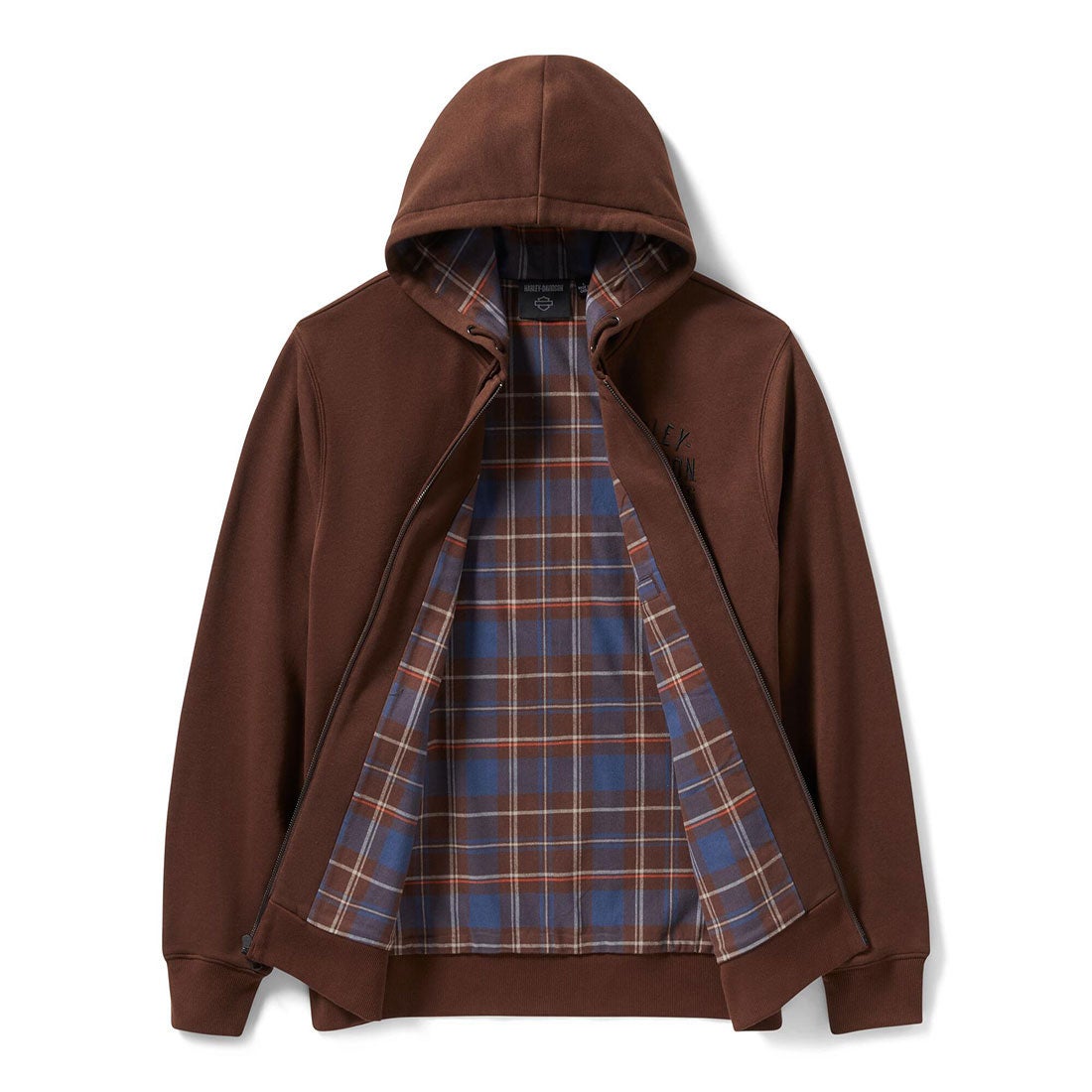 チェック柄裏地ジップパーカー （コーヒー） -ハーレーダビッドソン