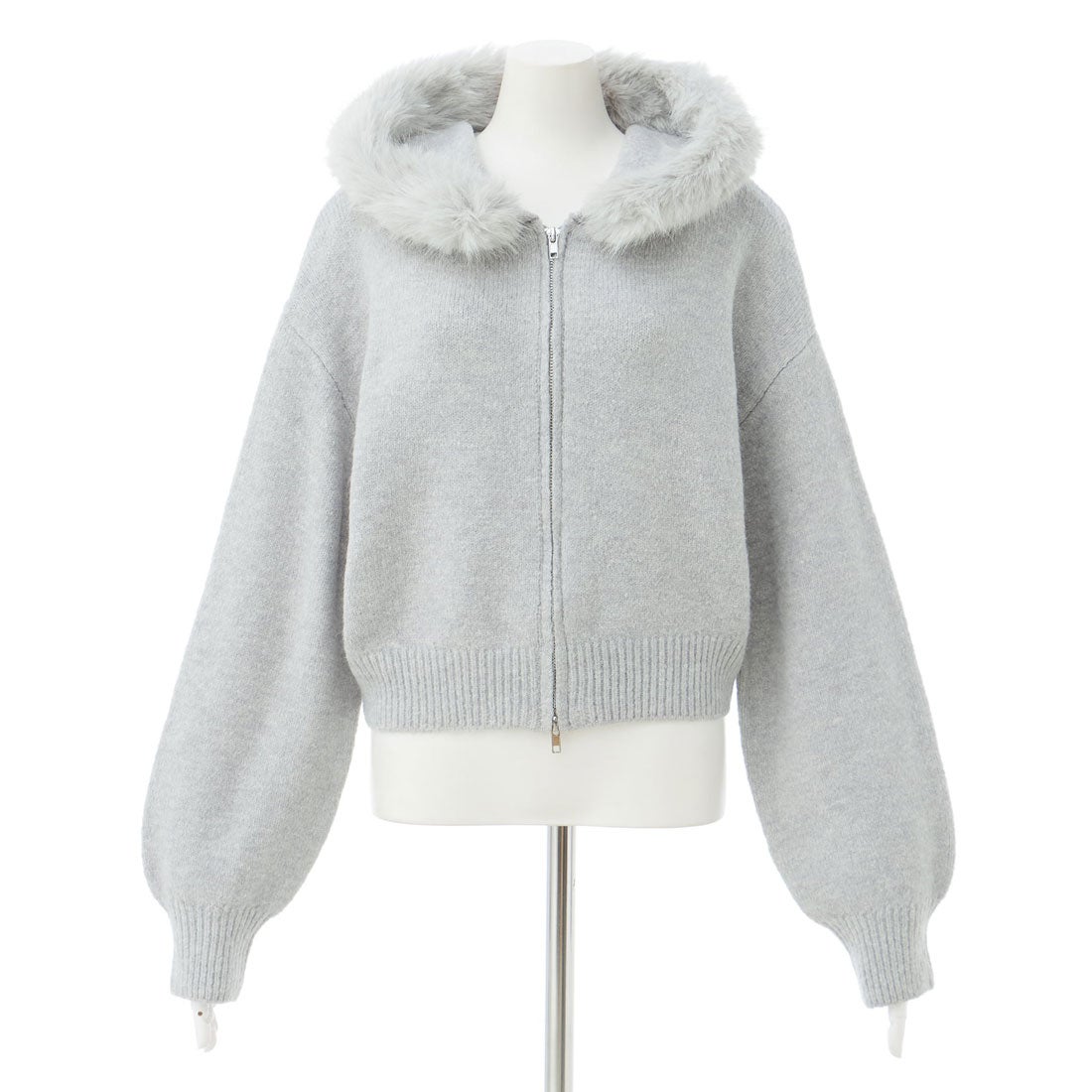 イング INGNI 7Gファー付ニットパーカー （グレー） - ファッション