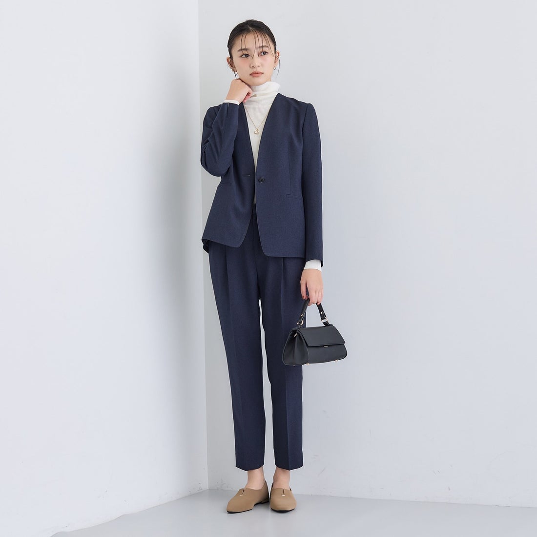 インディヴィ INDIVI 【洗える／通勤／スーツ】メランジストレッチ