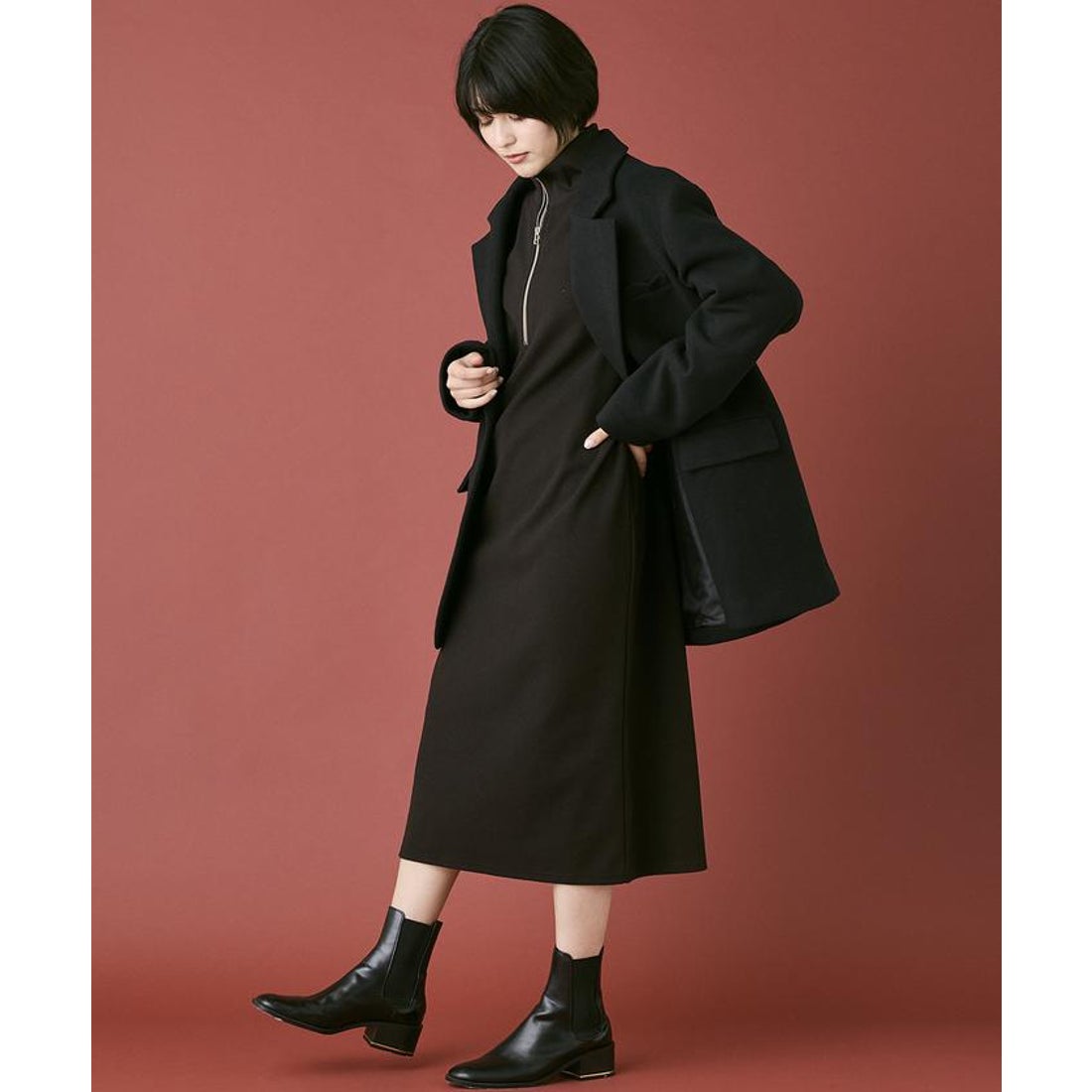 イネド INED 《INED CLARO》ウールブレンドジャコート （ブラック