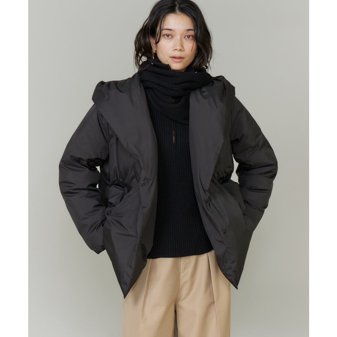 イネド INED ショールカラーフードダウンコート （ブラック