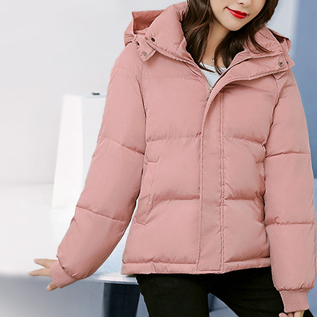 アイカ ica 軽量 暖かい ショート丈 フード付き フェイクダウン