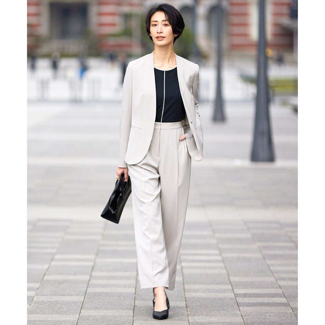 ICB 【新色登場・洗える】Fied ノーカラージャケット （ピンクベージュ