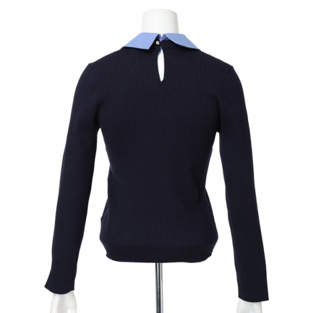 ジャスグリッティー JUSGLITTY ビジュー衿リブニット （紺