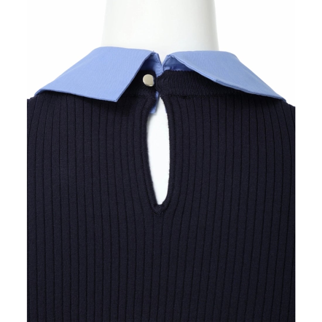 ジャスグリッティー JUSGLITTY ビジュー衿リブニット （紺