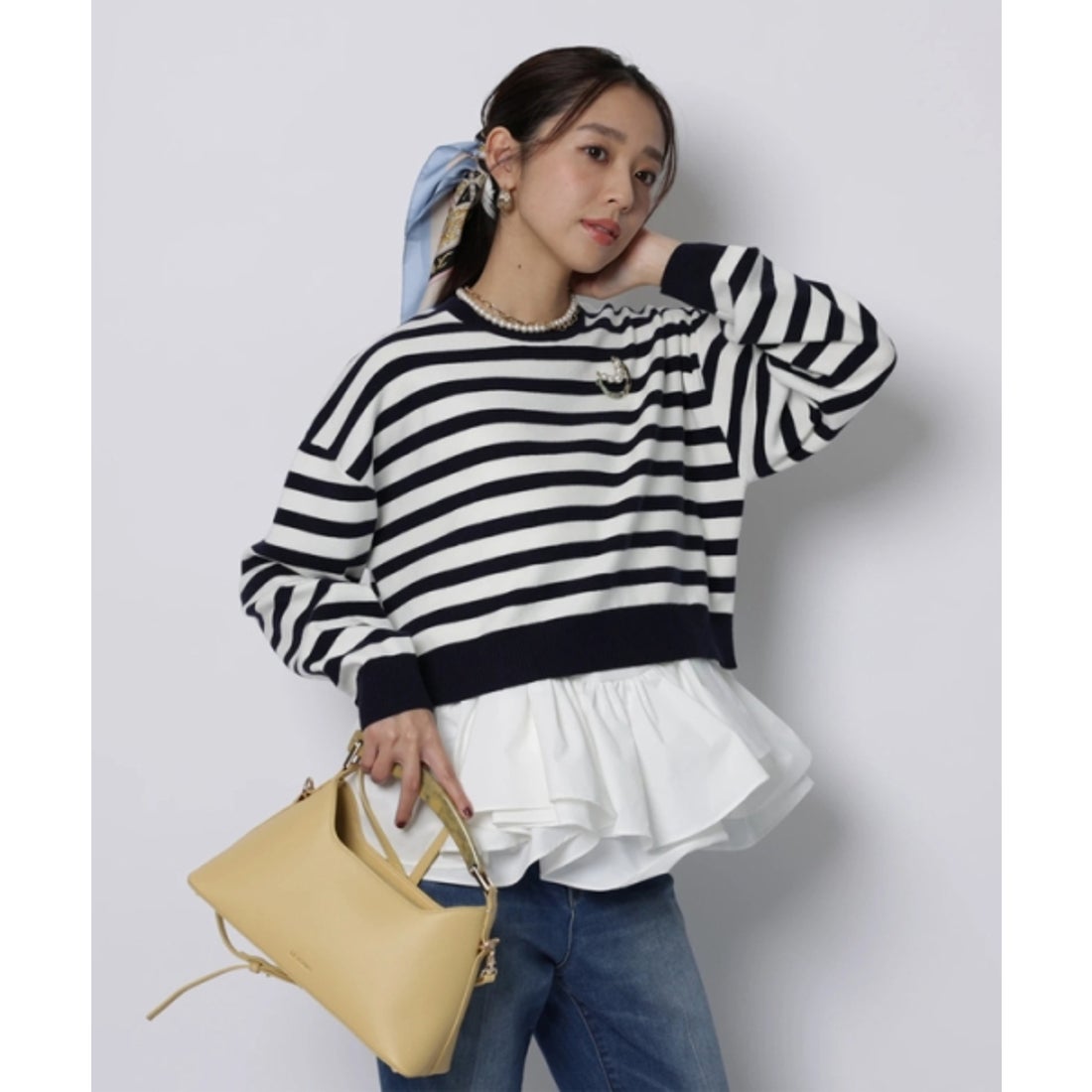 ジャスグリッティー JUSGLITTY フリルキャミレイヤードニット （白