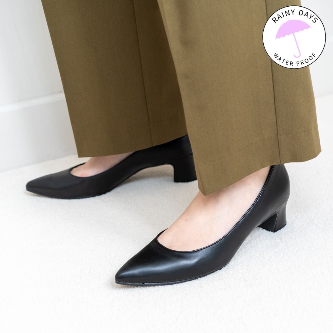 レイン対応】チャンキーヒールパンプス(R9486) （ブラック