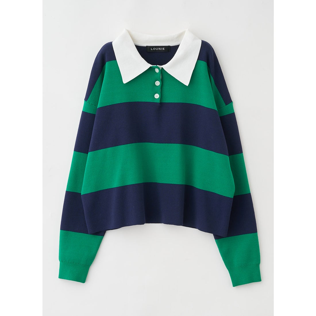 ルーニィ LOUNIE ニットラガーシャツ （グリーン×ネイビー