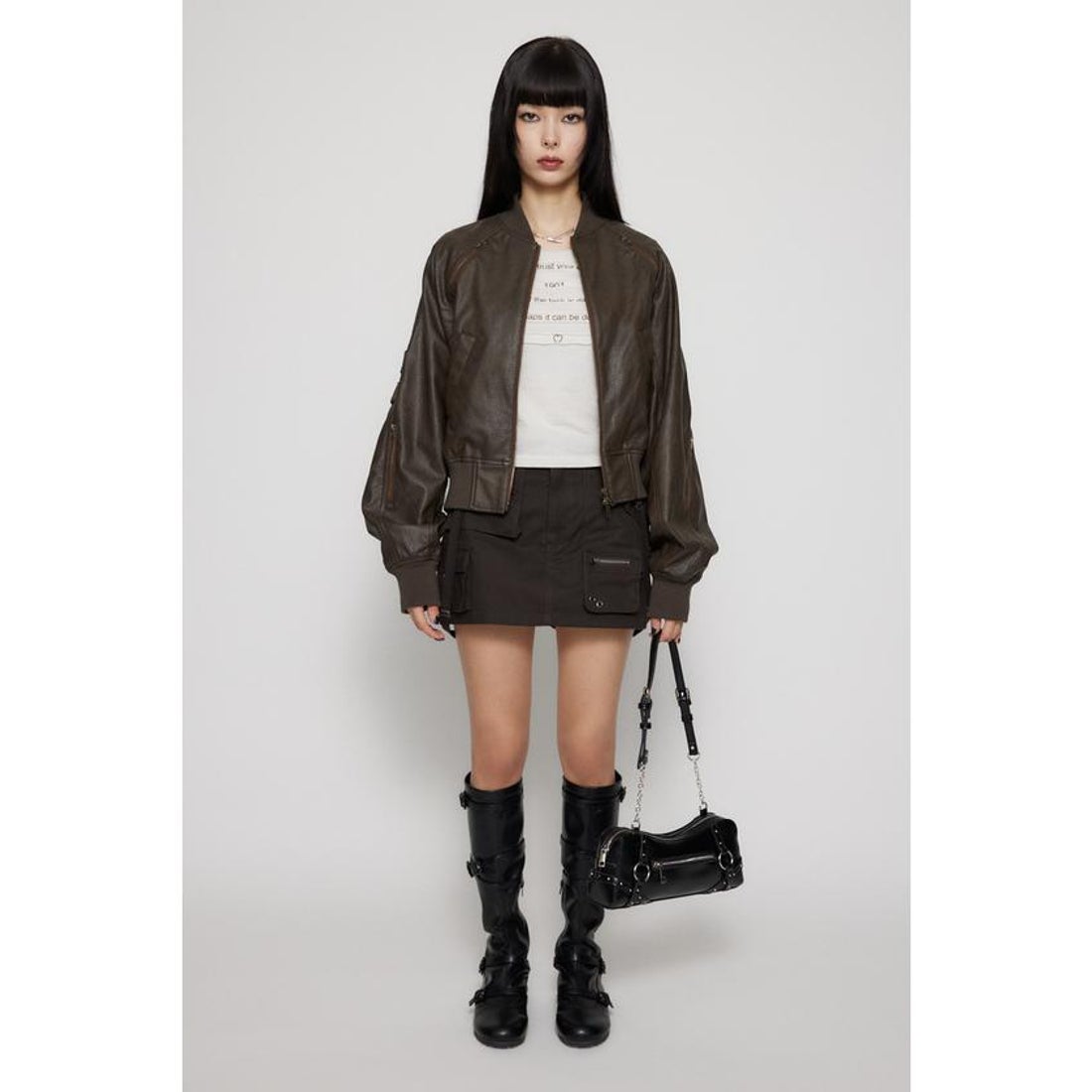 ラグア ジェム LAGUA GEM CROPPED FAUX LEATHER ブルゾン （BLK