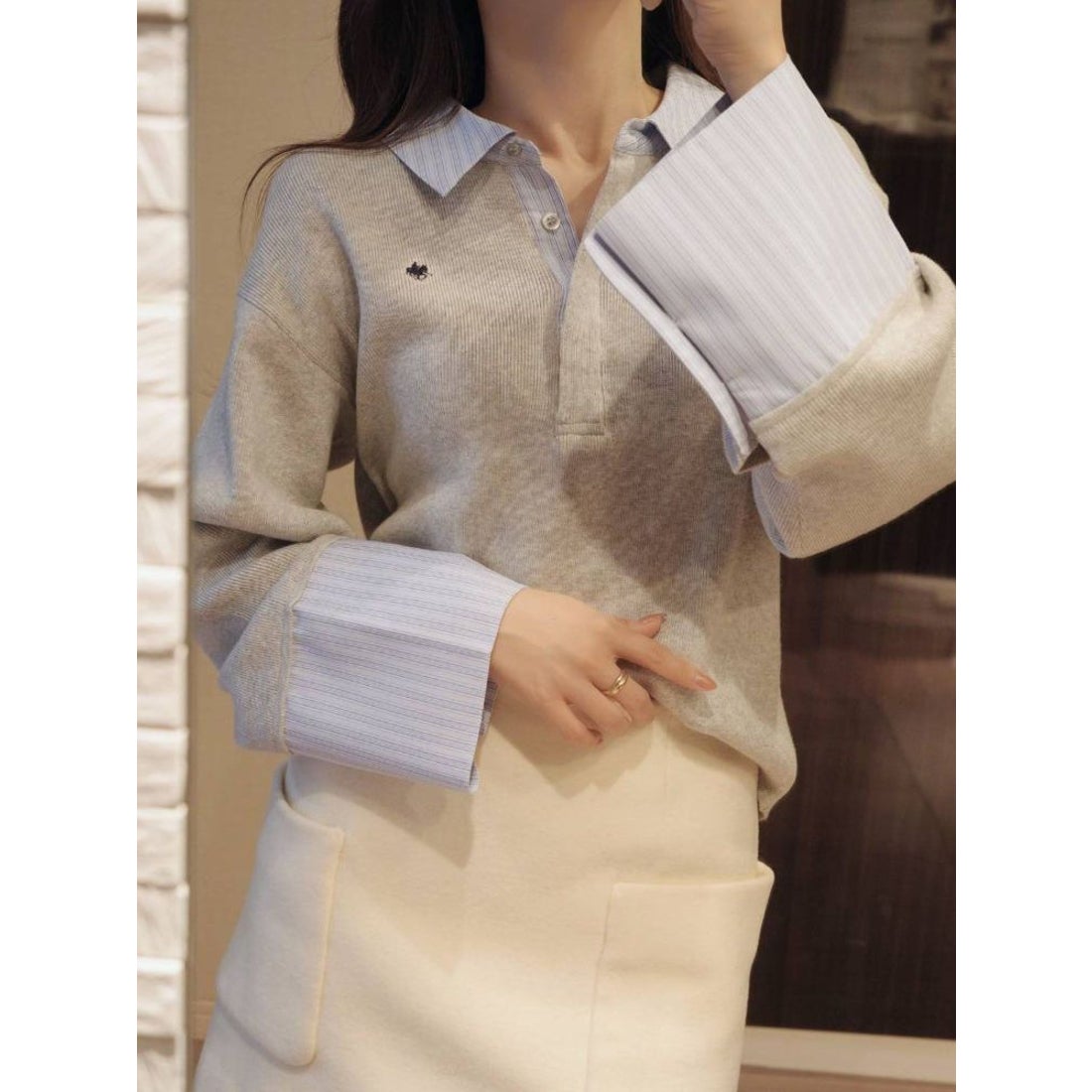 ラグナムーン LAGUNAMOON 【POLO BCSコラボ】シャツカラーカフスニット