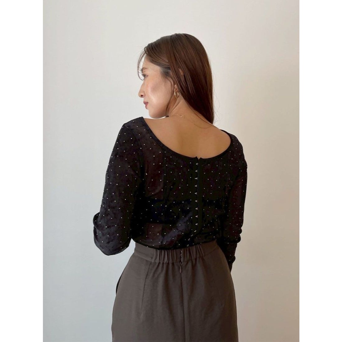 ラグナムーン LAGUNAMOON 2WAYシアーベロアホックデザイントップス