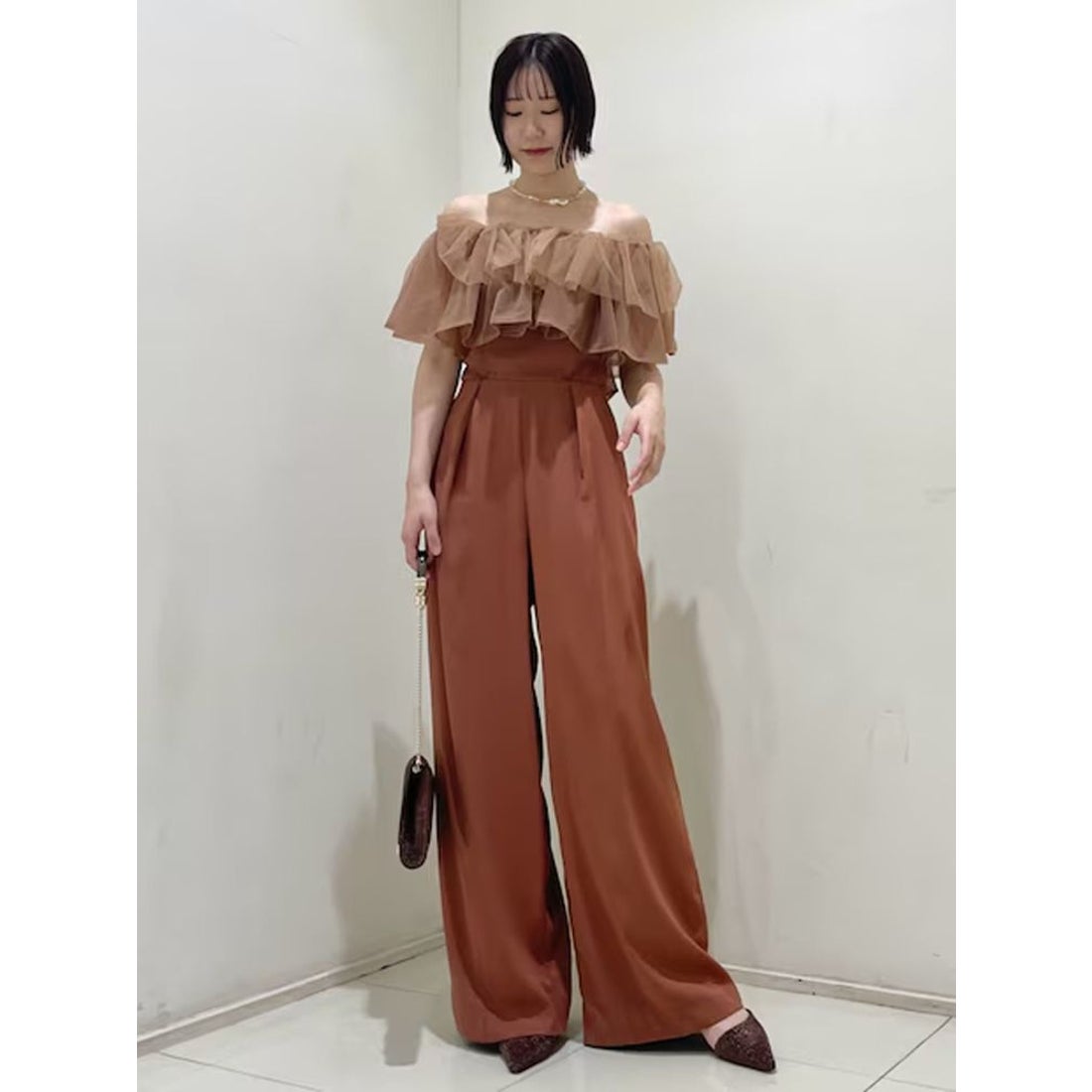 ラグナムーン LAGUNAMOON LADYチュールカラーベアパンツドレス