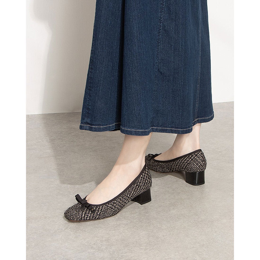 ランバン オン ブルー LANVIN en Bleu スクエアトゥリボンモチーフ