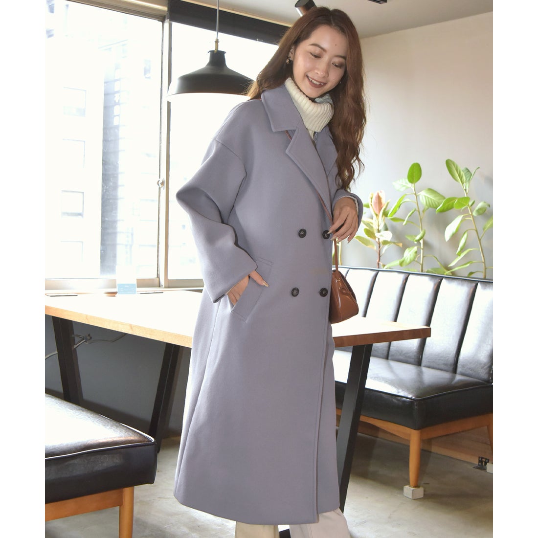 アドティエ ad thie ダブルチェスターロングコート （ピンクベージュ