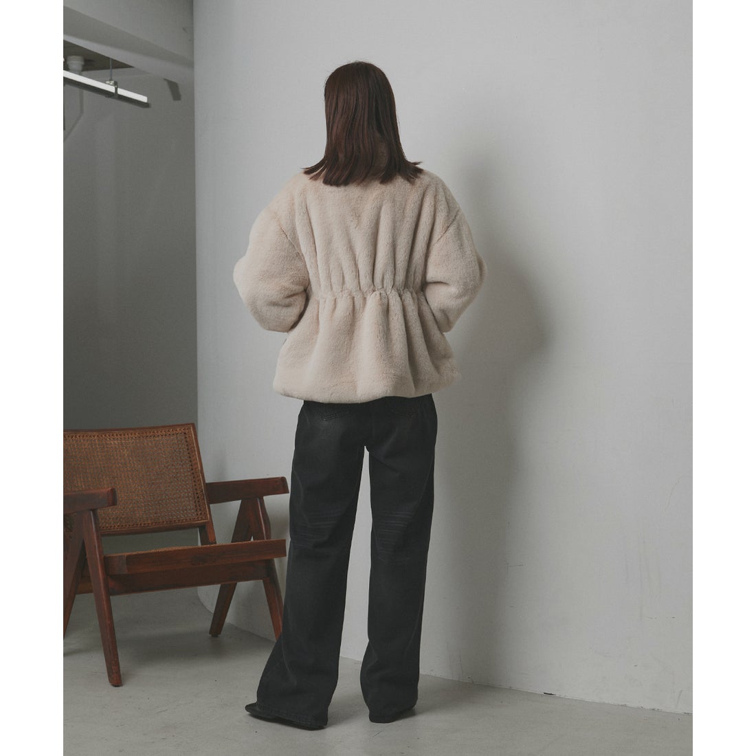 アドティエ ad thie スタンドカラー フェイクファーコート