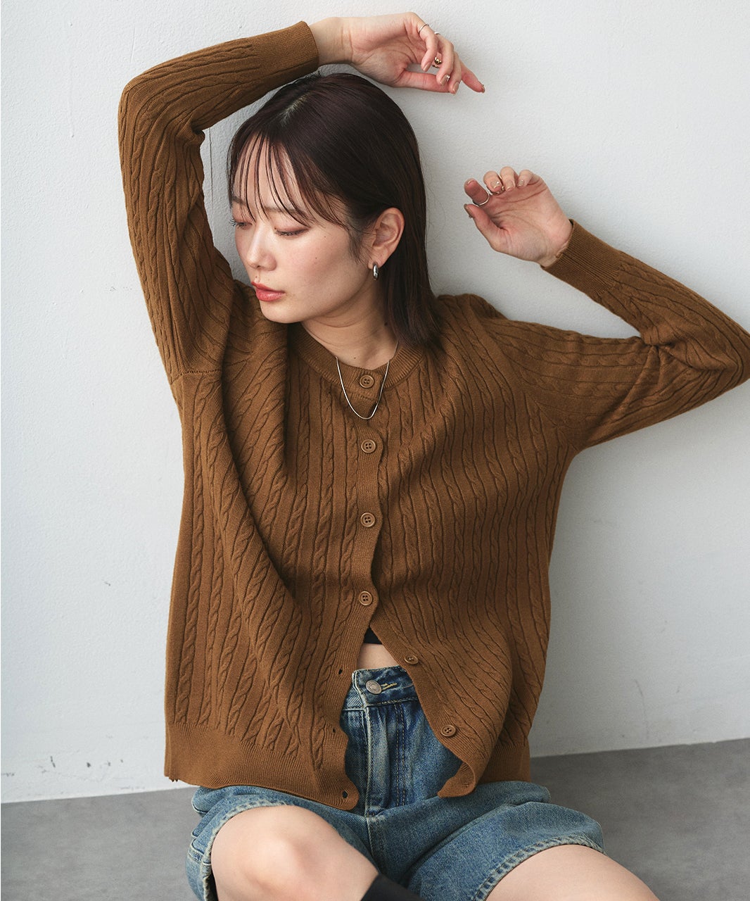 アドティエ ad thie ケーブルニットカーディガン （ブラウン