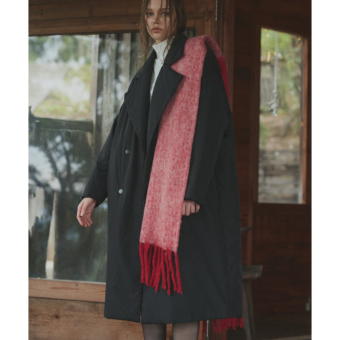 アドティエ ad thie中綿テーラードカラーロングコート （カーキ） -靴