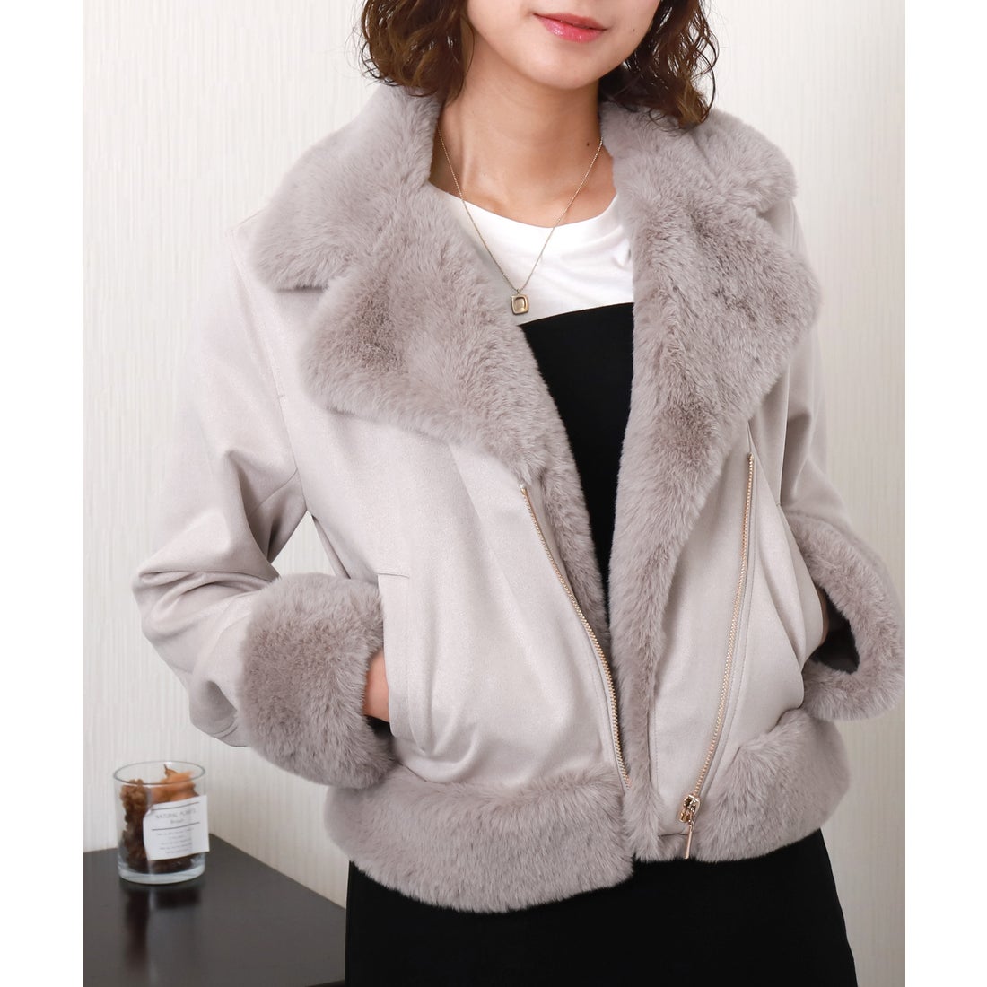 リベル モア libelle more スウェードポンチエコファー付きライダース