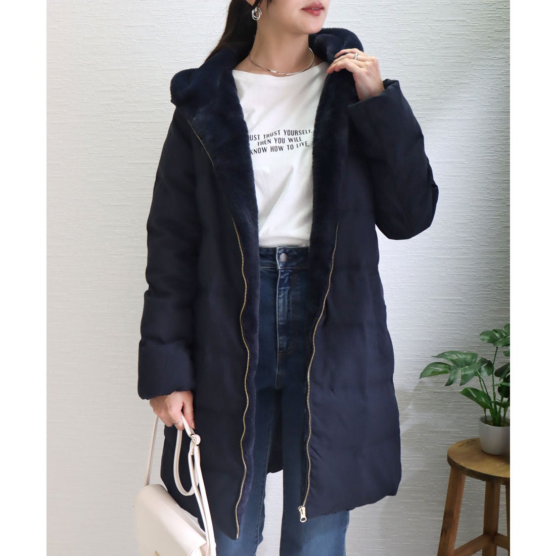 リベル モア libelle more フードフェイクファーダウンロングコート