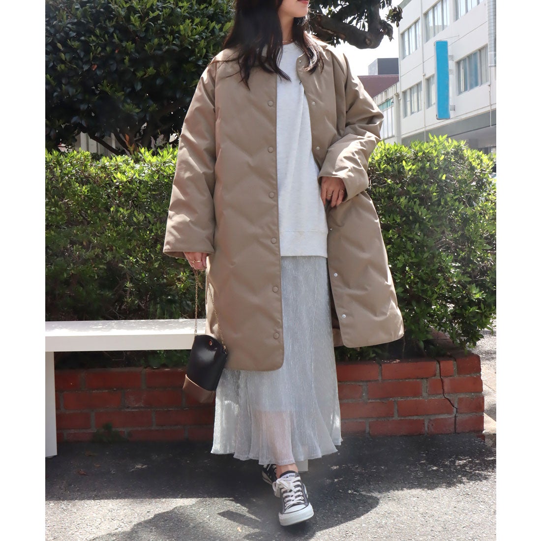 リベル モア libelle more ノーカラーシームレスロングダウンコート