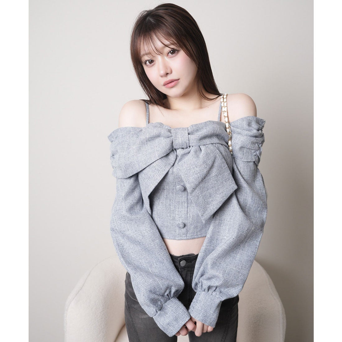 リップサービス LIP SERVICE リボンオフショルロングスリーブトップス