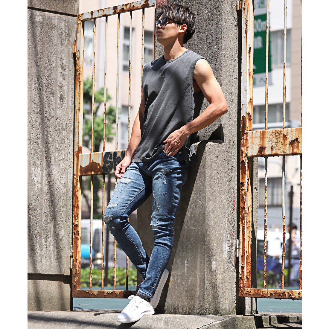 ラグスタイル LUXSTYLE ダメージ加工スキニーデニムパンツ/デニム