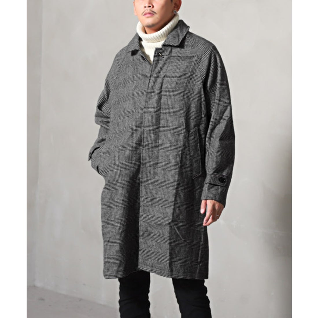 ラグスタイル LUXSTYLE ウールチェックステンカラーコート/ステン