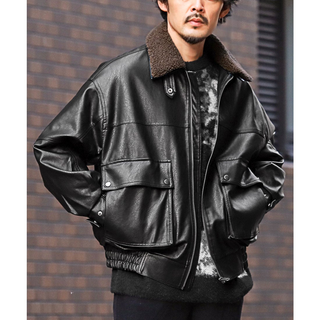 ラグスタイル LUXSTYLE ボアカラーフェイクレザーA2ブルゾン/A2