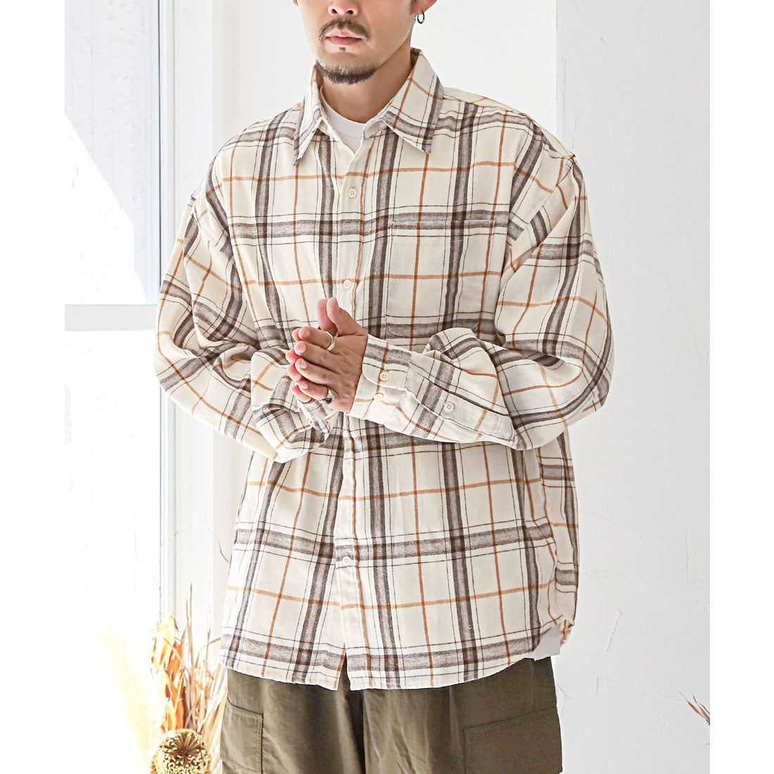 ラグスタイル LUXSTYLE 長袖先染めチェック柄ネルシャツ/チェック柄 先