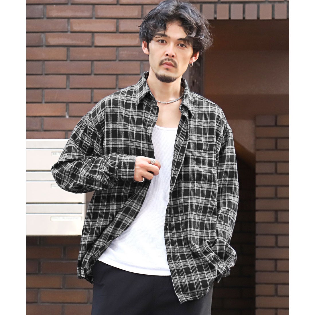 ラグスタイル LUXSTYLE 長袖先染めチェック柄ネルシャツ/チェック柄 先