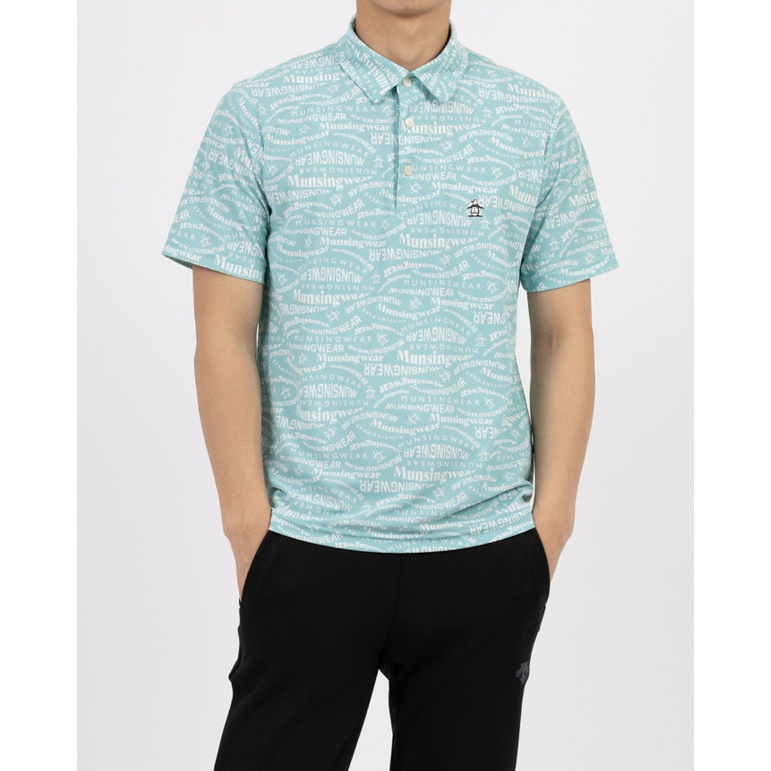 MUNSINGWEAR サンスクリーンNIRマルチロゴ総柄プリント 半袖ポロシャツ
