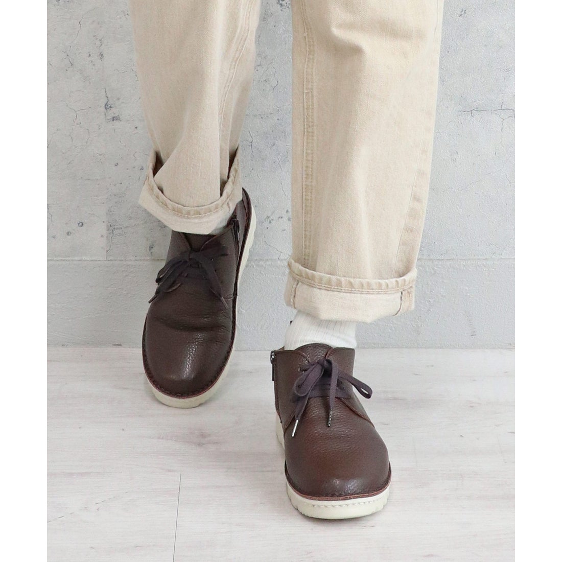 本革】 【4E】撥水レースアップスニーカー 6132 （ダークブラウン