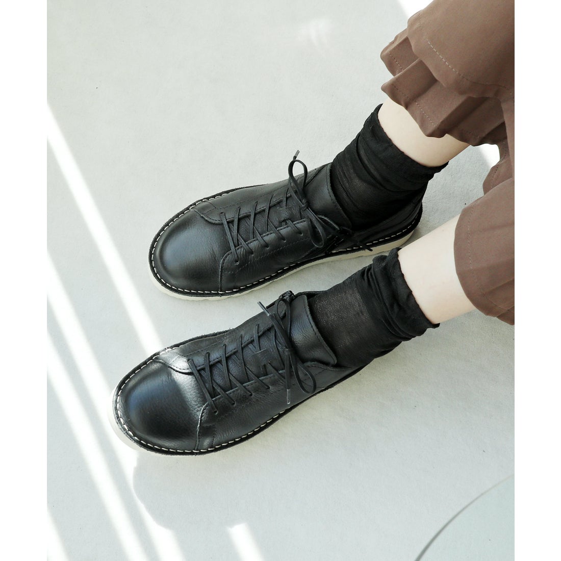 本革】【4E】撥水レースアップスニーカー 6104 （ブラック） -モード