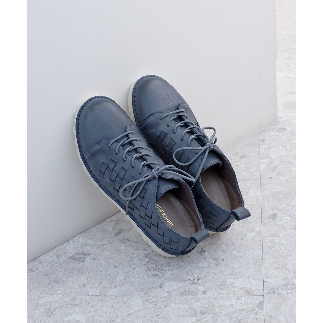 本革】 撥水レザーメッシュスニーカー 6117 （ネイビー） -モード