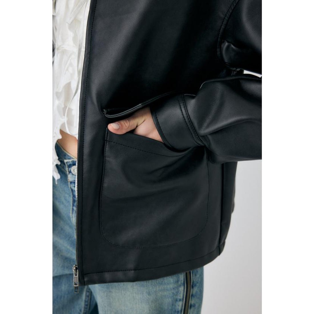 マウジー MOUSSY FAUX LEATHER OVER ジャケット （BLK