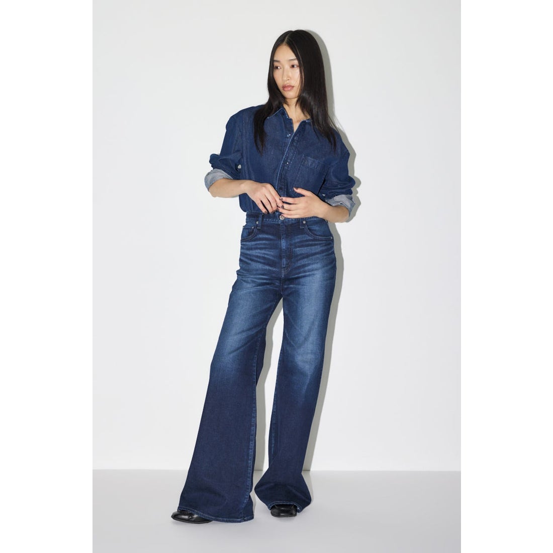 MOUSSY ADVANCED LONG LEG フレア D/BLU3 -靴＆ファッション通販