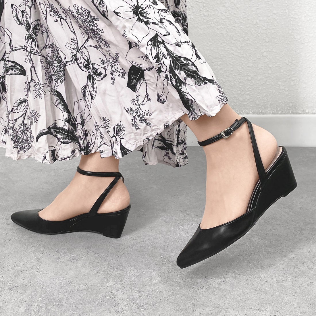 マミアン mamian 6.0cm アンクルストラップウェッジソールパンプス