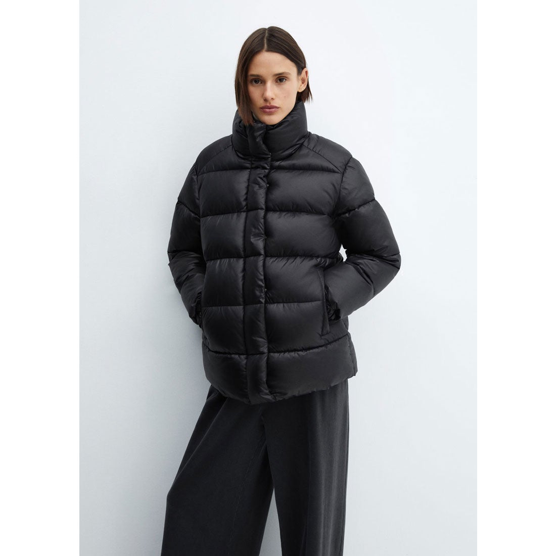 フェイクダウンダウンジャケット .-- SNOWY （ブラック） -MANGO