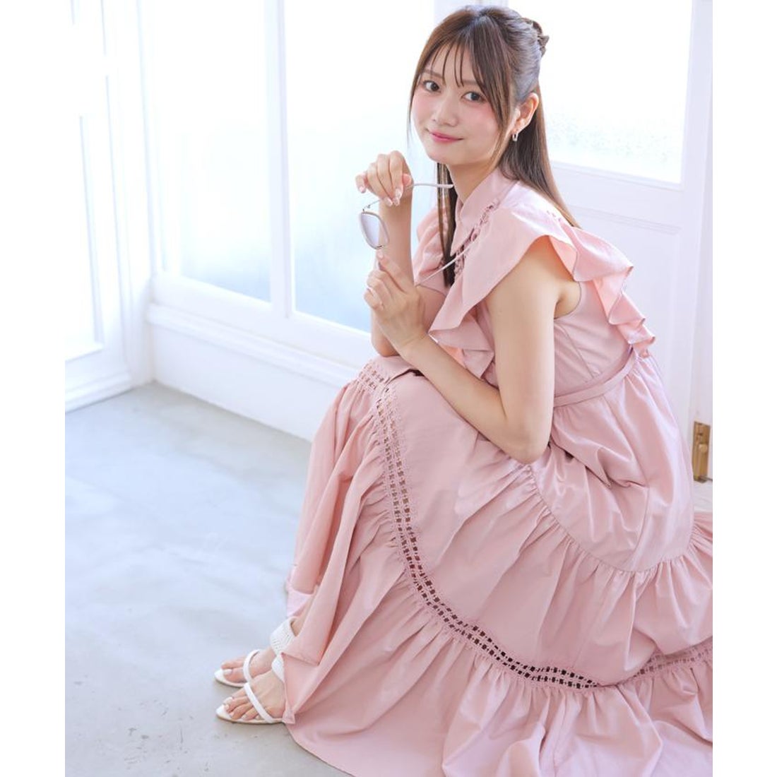 アンドクチュール AND COUTURE コットンレースフリルシャツワンピース