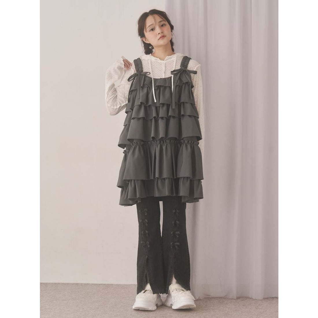 メリージェニー merry jenny ribbonスリムフレアデニムパンツ （ブルー