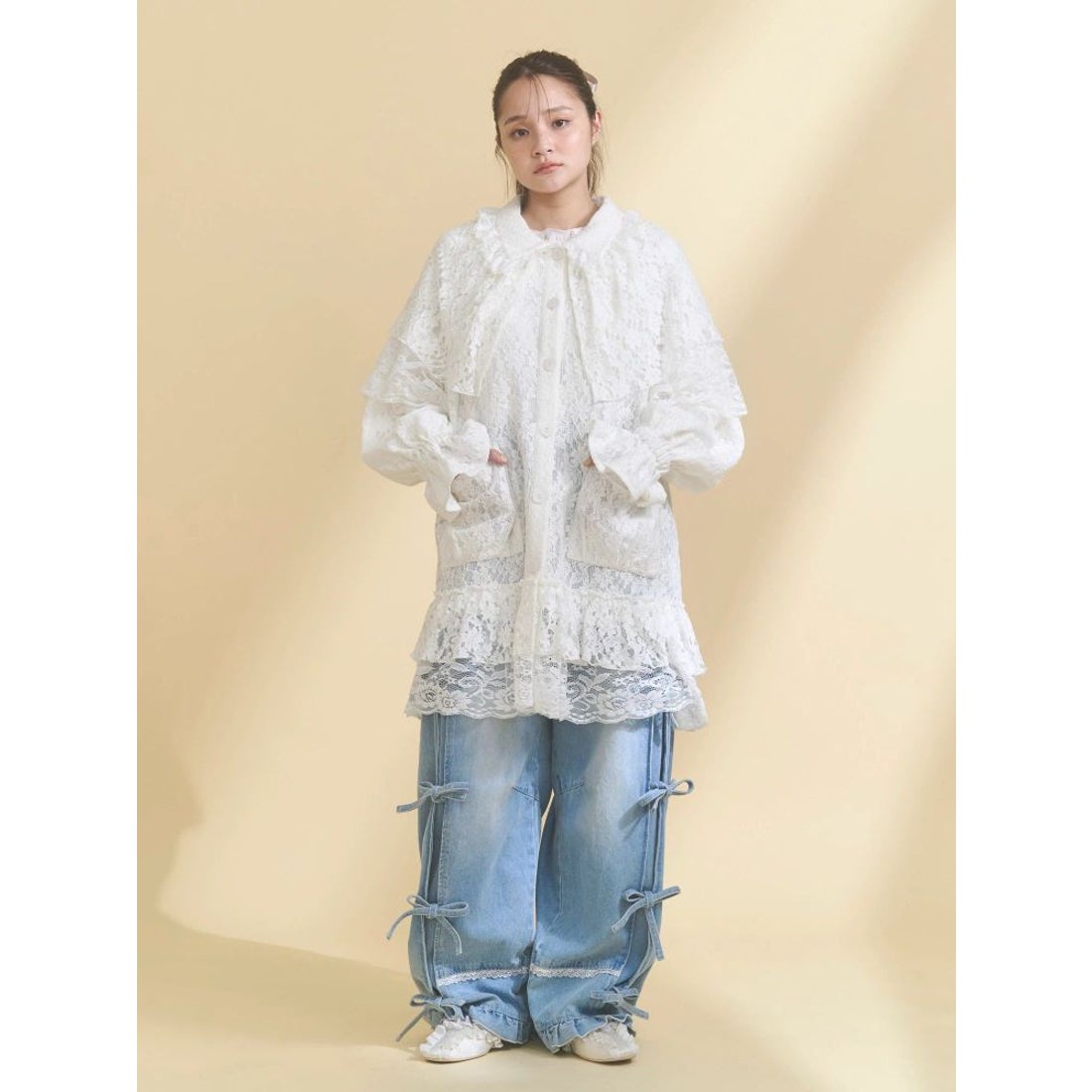 メリージェニー merry jenny バレルレッグリボンデニムパンツ （ブルー