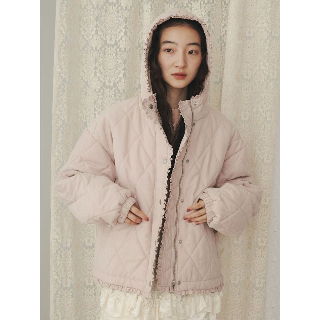 メリージェニー merry jenny フリルキルティングフードジャケット