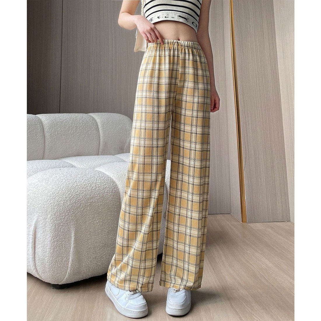 miniministore 裏起毛チェック柄パンツ 裏ボアパンツ防寒