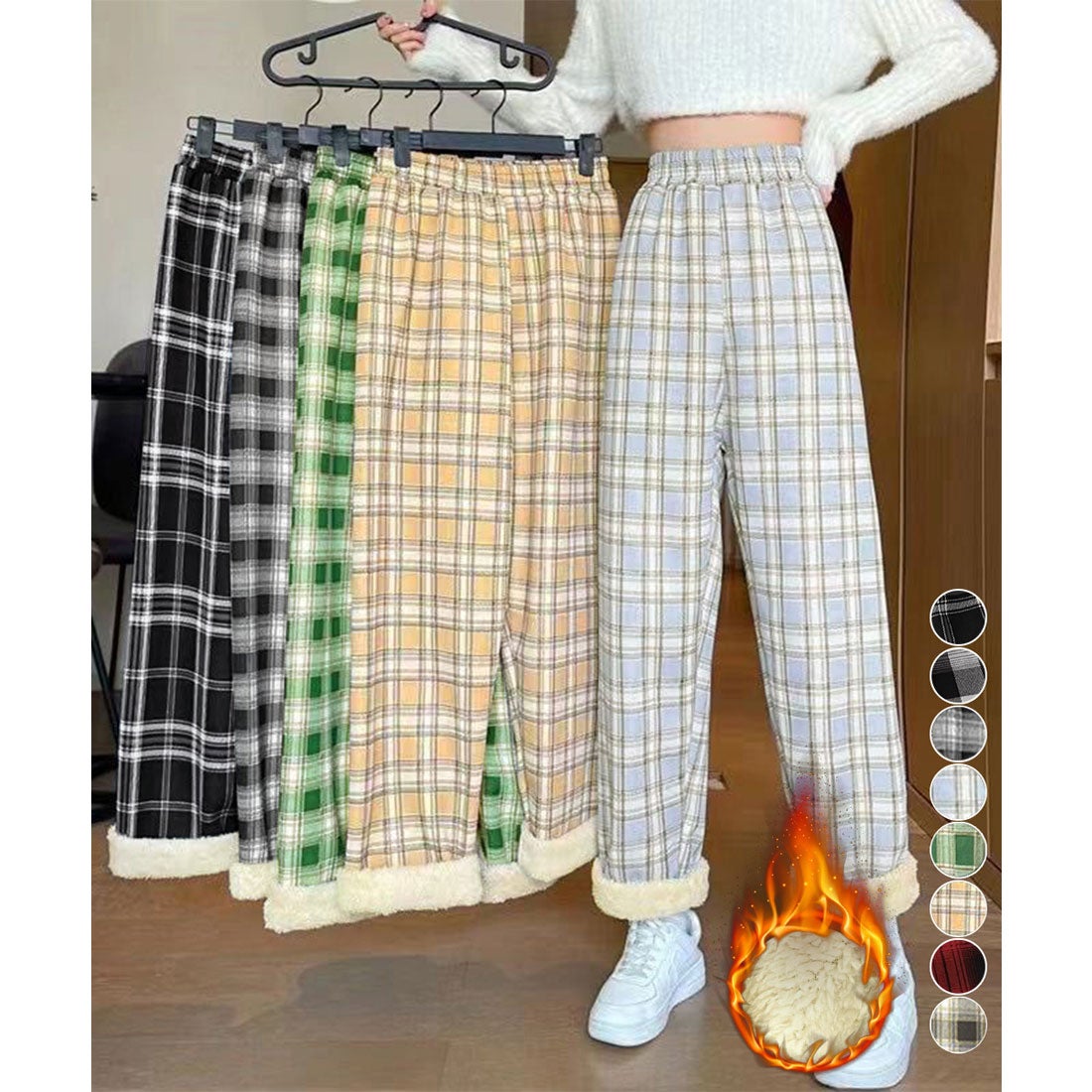 miniministore 裏起毛チェック柄パンツ 裏ボアパンツ防寒