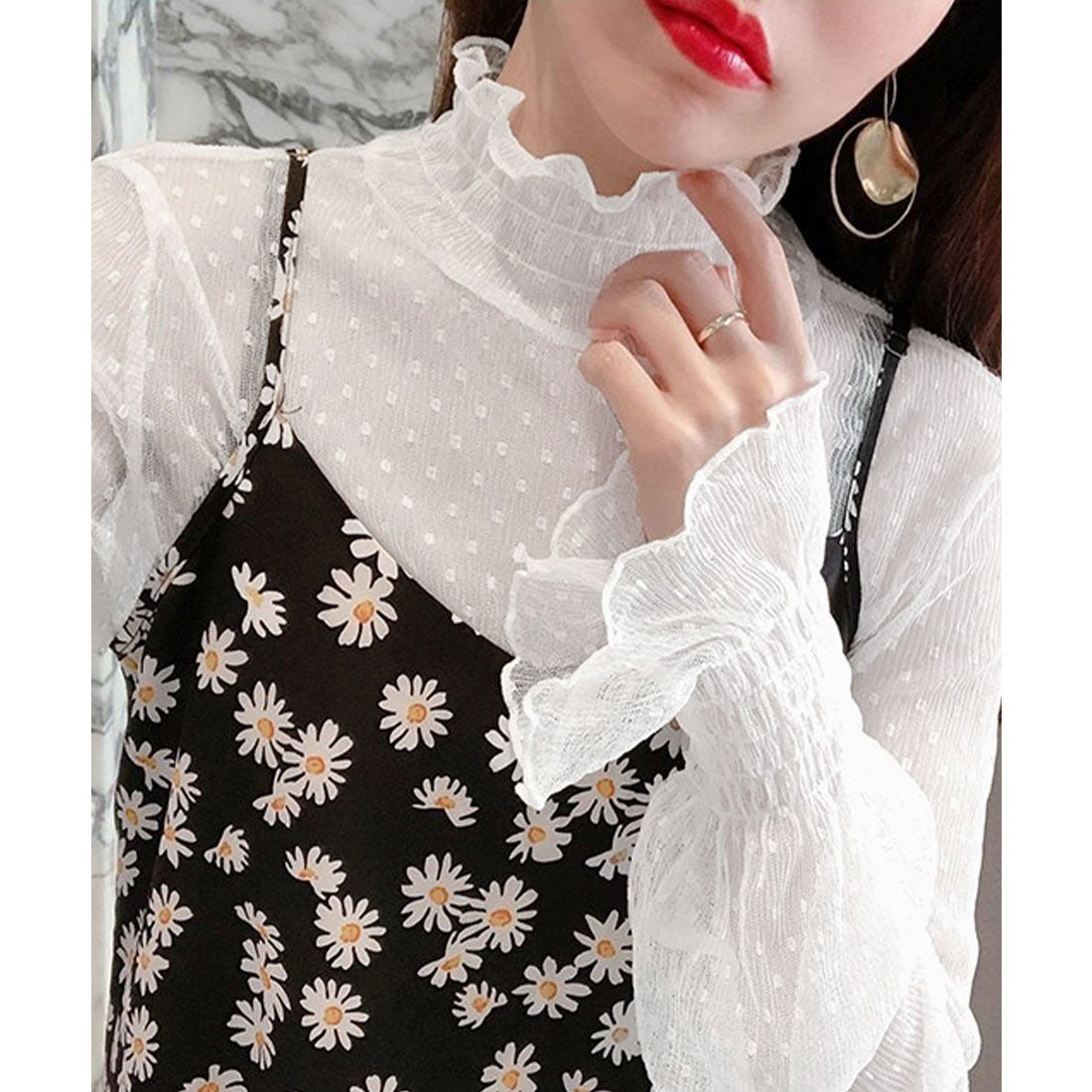 miniministore シースルーブラウス ドット柄シアーシャツ